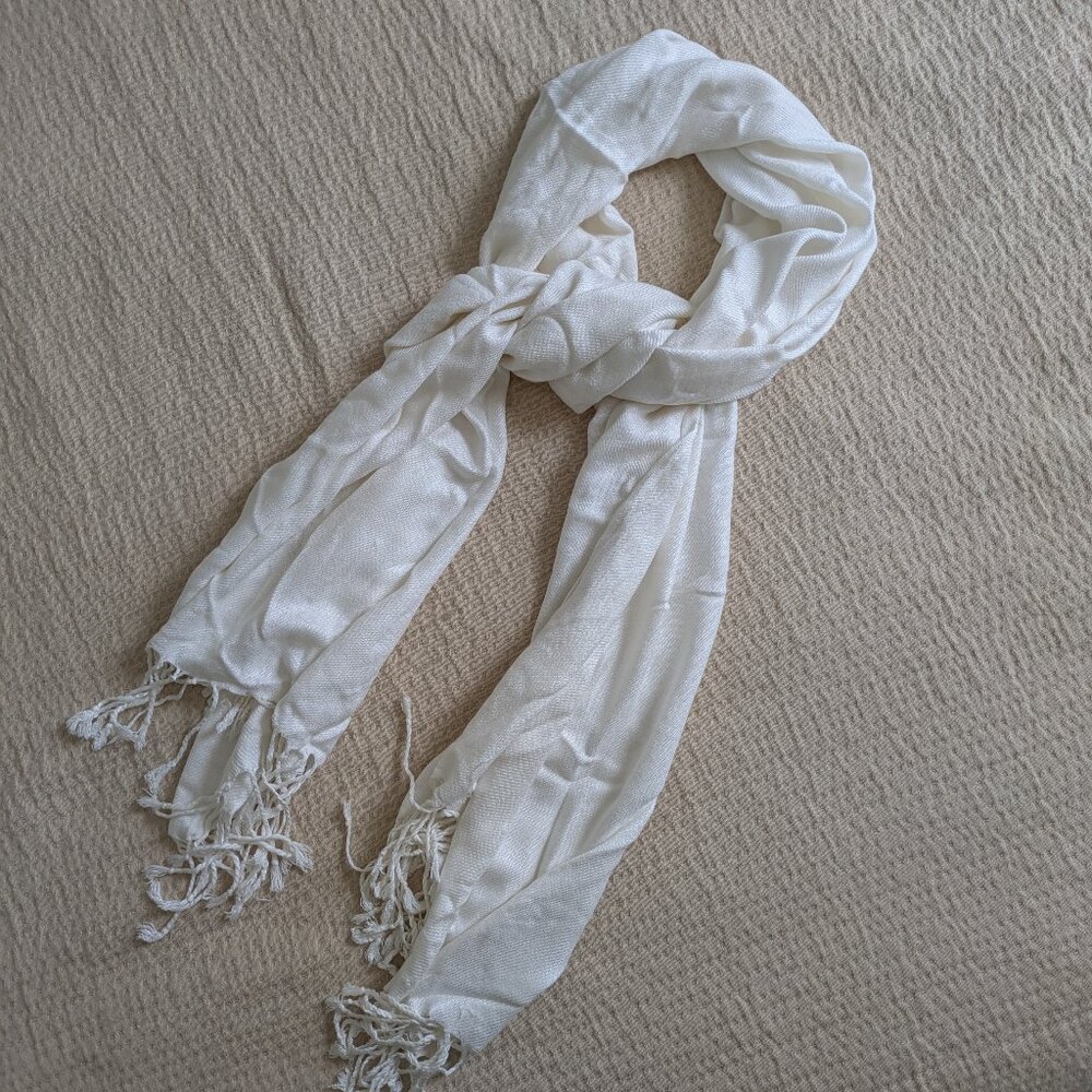 Ivory Pashmina Silk Blend Wrap Scarf